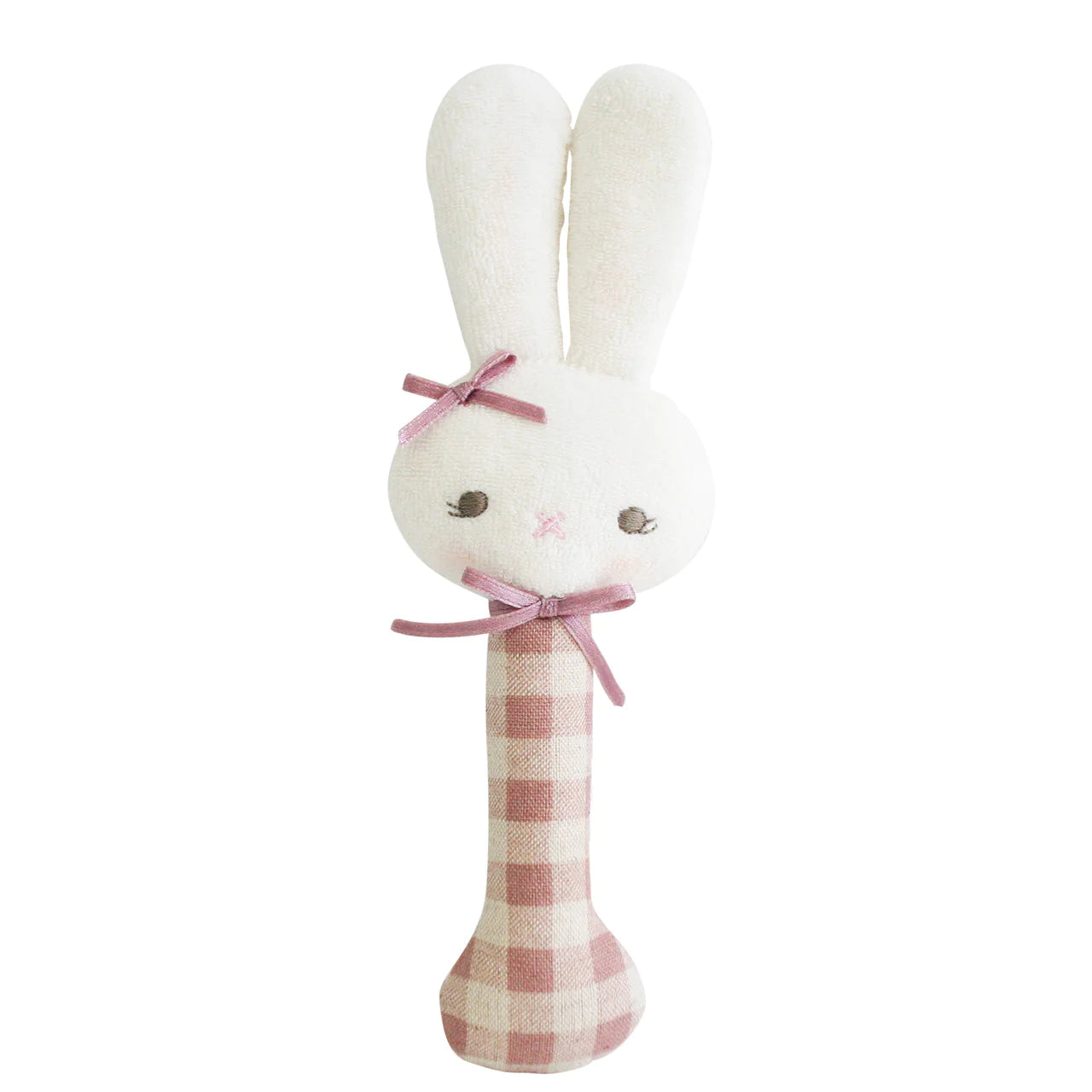bunny rattle in pink check