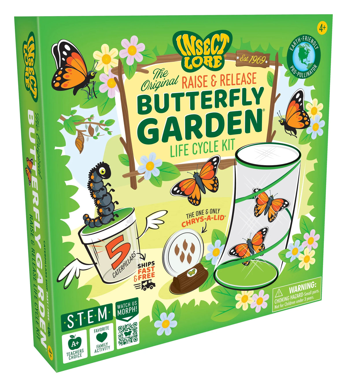 Weslo Lore Butterfly Garden life cycle kit packaging with illustrations of butterflies and flowers.