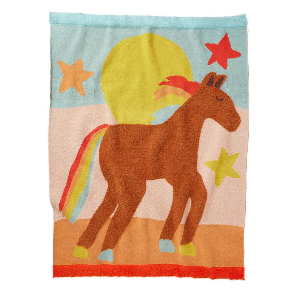Baby blanket with horse, sun and stars print