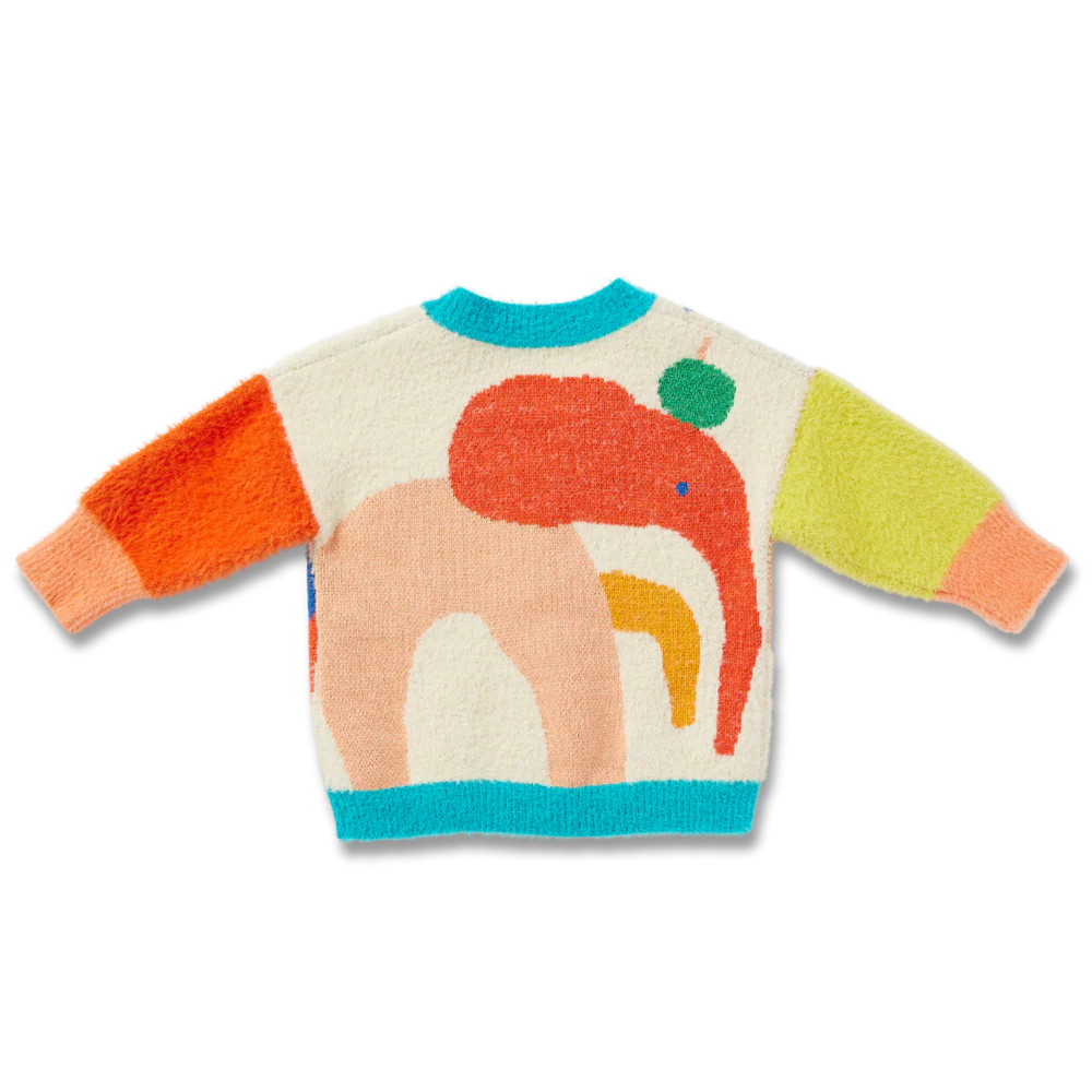 Elephant print cardigan on blank background