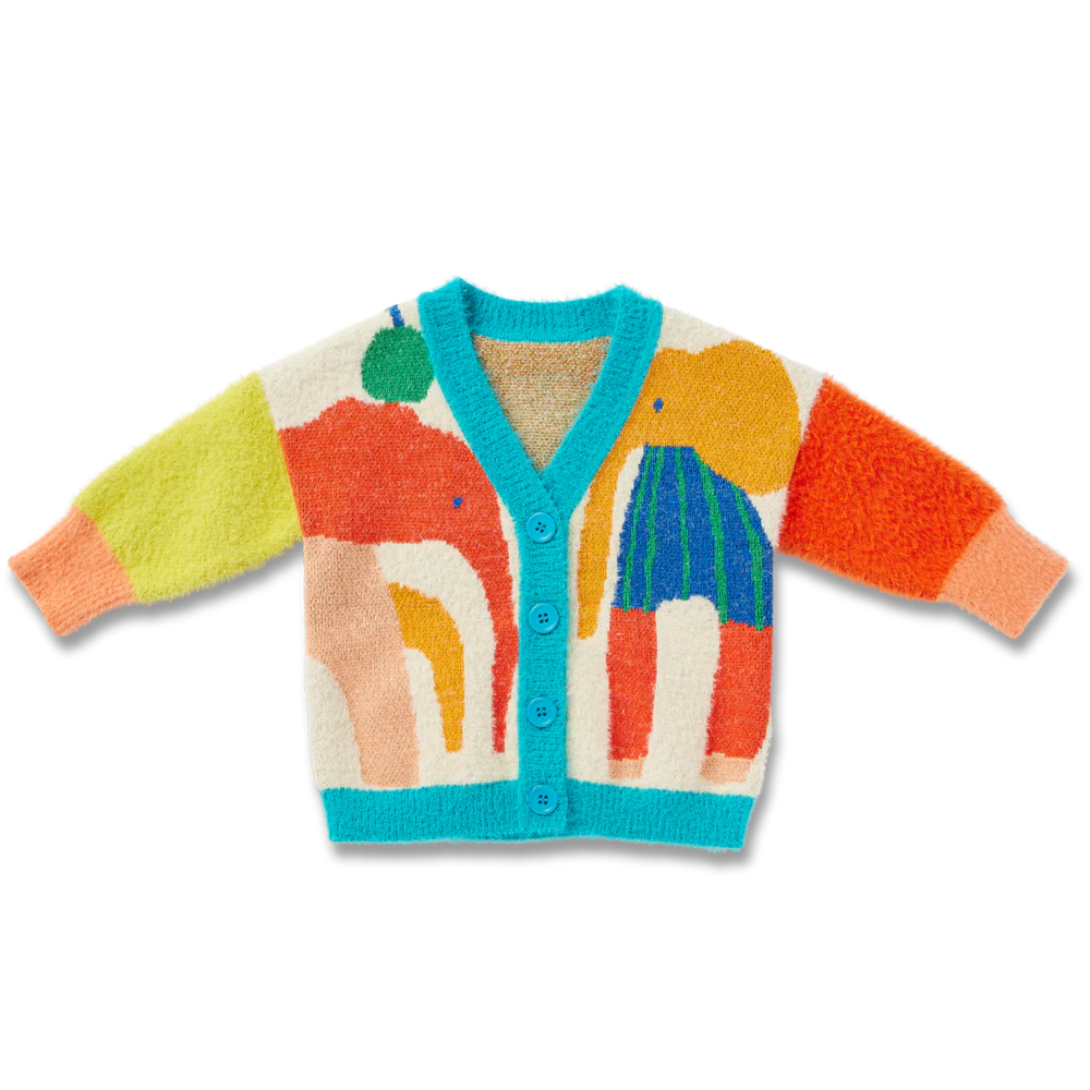 Elephant print cardigan on blank background