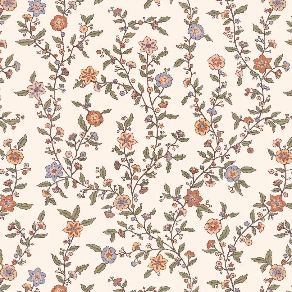 Floral pattern with small flowers and leaves on a light background