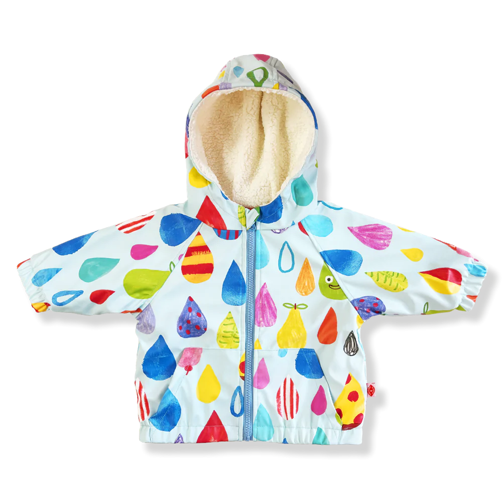 Raindrop print raincoat with fleece lining on blank background