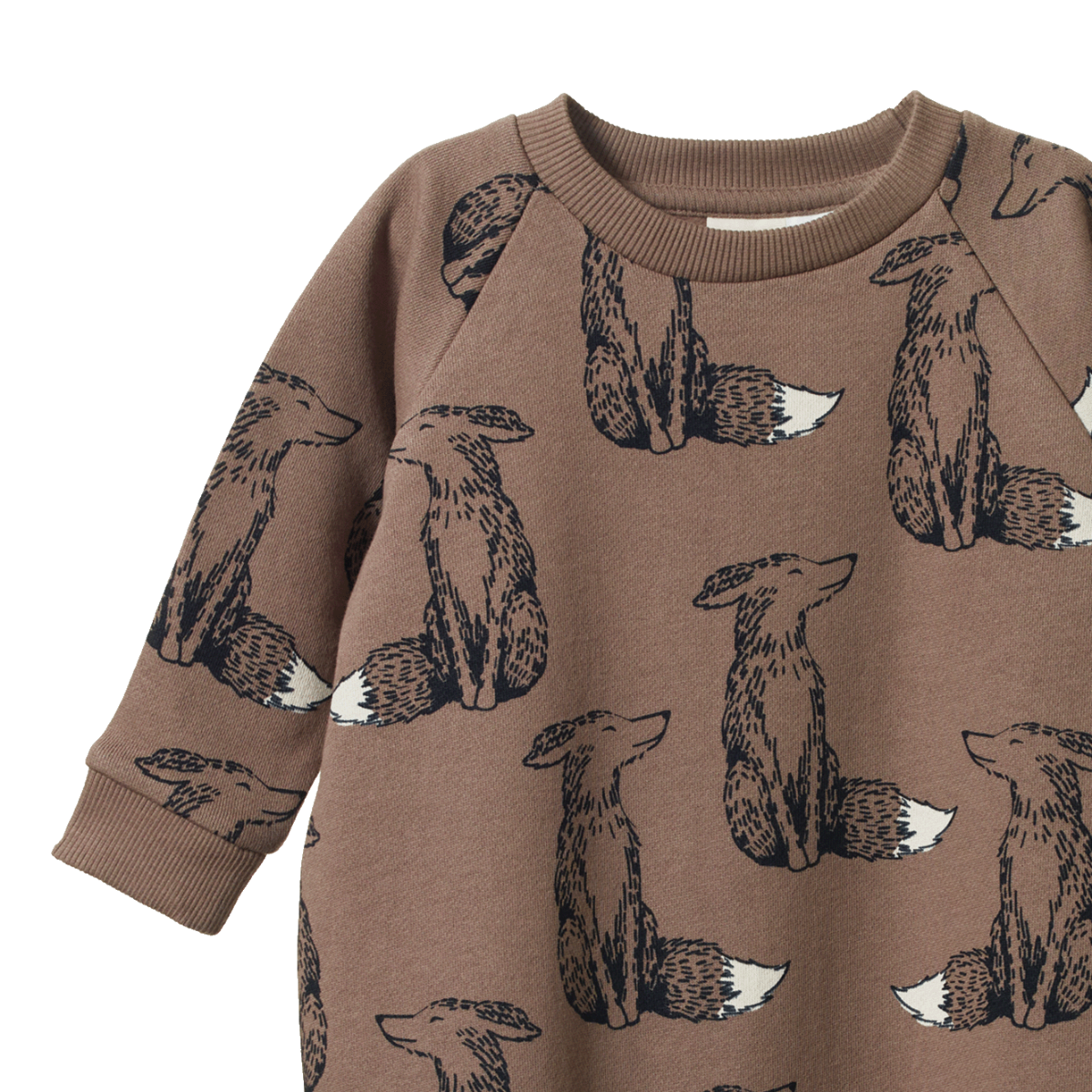 Brown romper with fox pattern on a white background