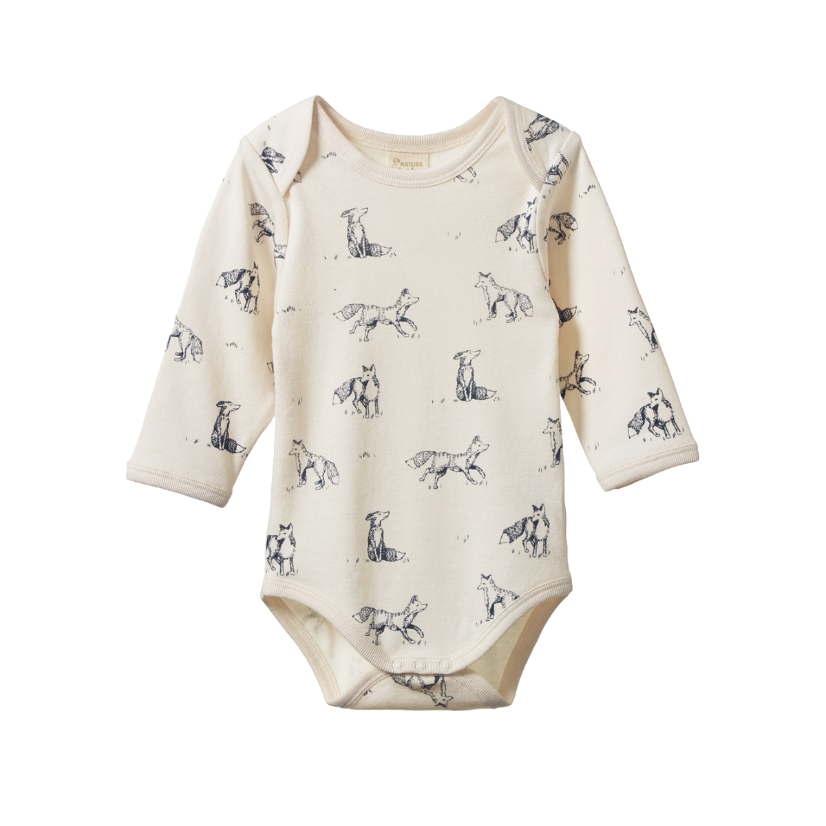 Baby onesie with animal pattern on a white background