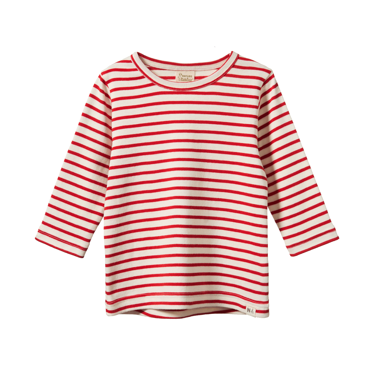 Red and white striped long-sleeve shirt on a white background