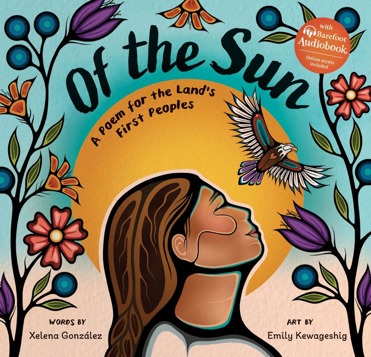 Book cover of 'Of the Sun' with a stylized illustration of a woman, bird, and flowers.