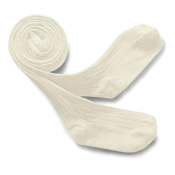 Pair of off white tights on a white background