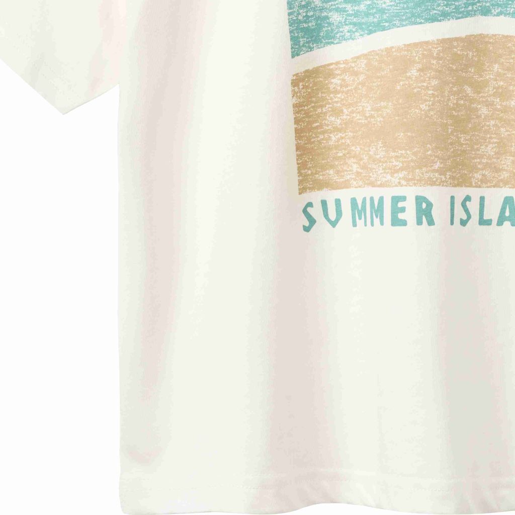 Beach-themed pillow with 'Summer Island' text on a white background
