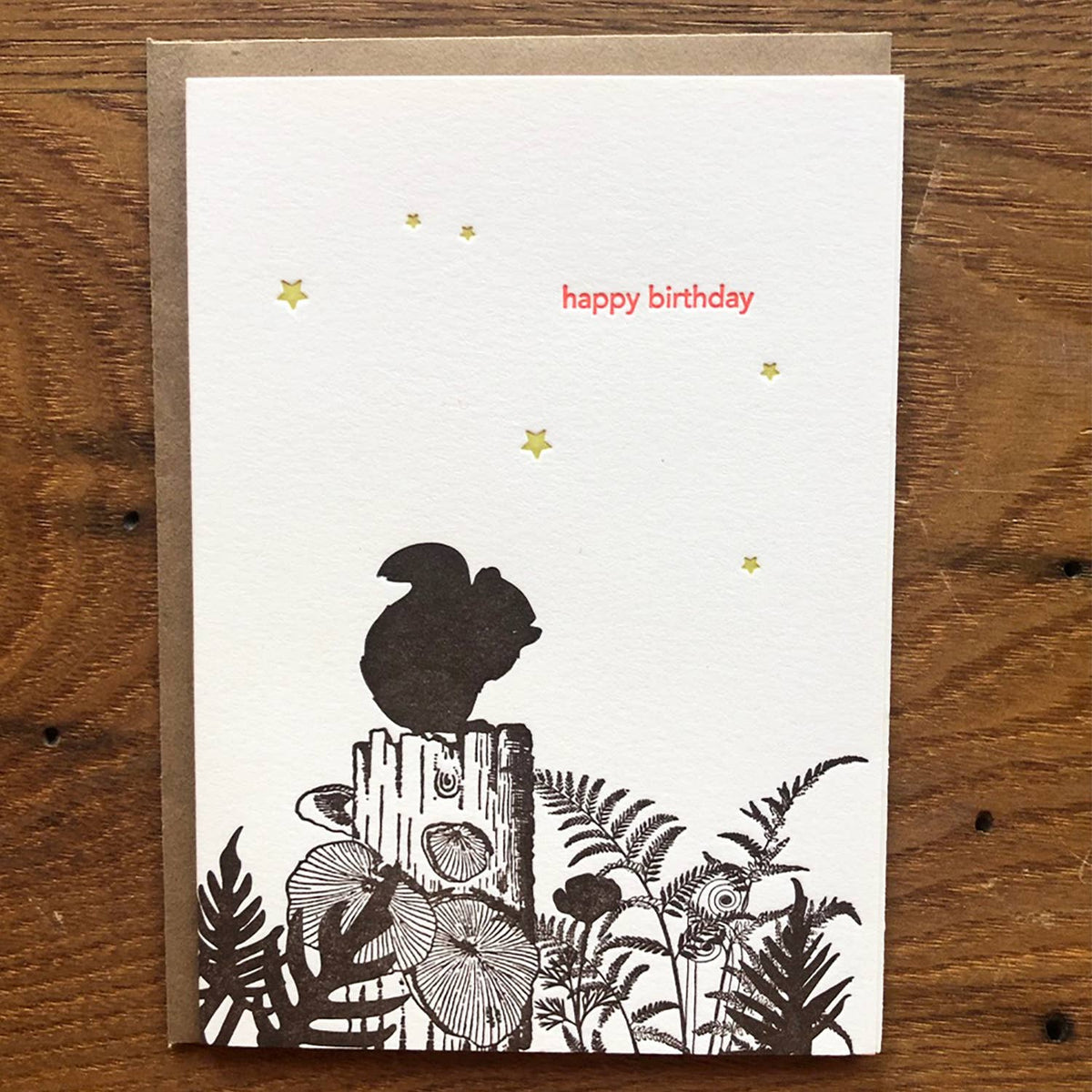 Squirrel Happy Birthday Letterpress Card